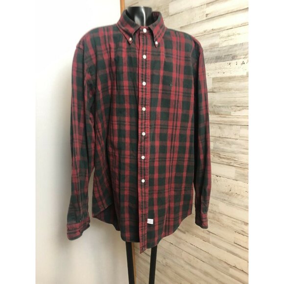 Ralph Lauren Polo Men's Dark Red & Green Plaid Button-Down Shirt 100% Cotton XL - Picture 1 of 5